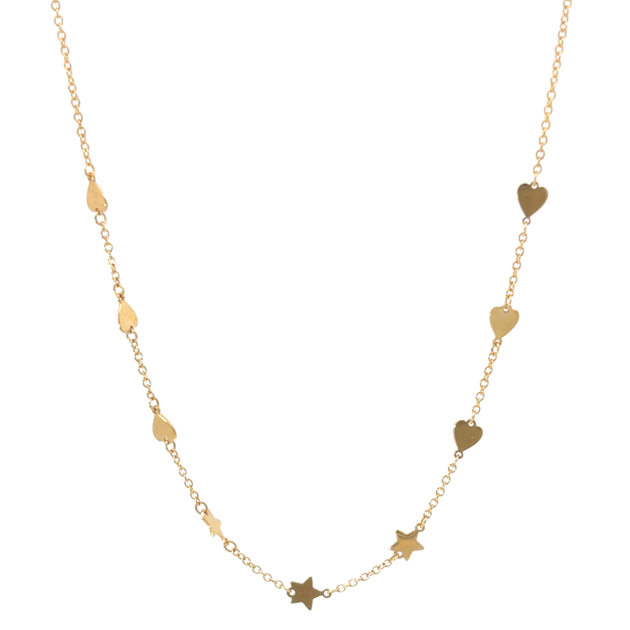 18k Gold Heart &amp; Star Necklace – Adjustable Charm