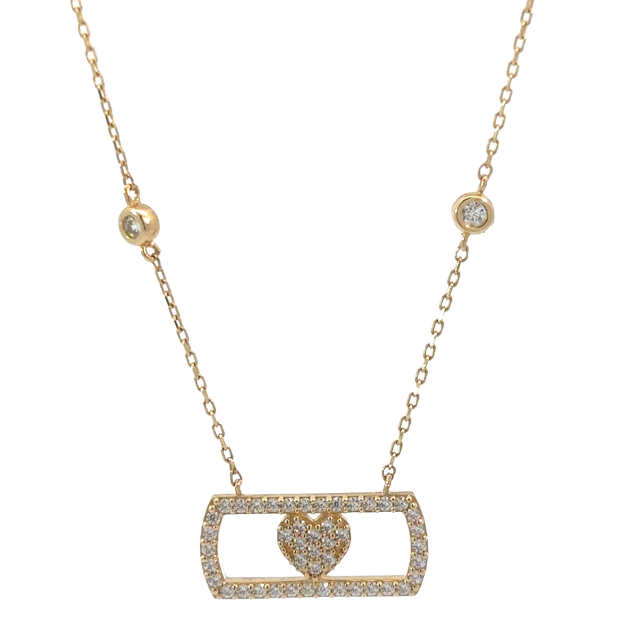 14k Gold Necklace with CZ Stones – Adjustable 17 to 19 Inches