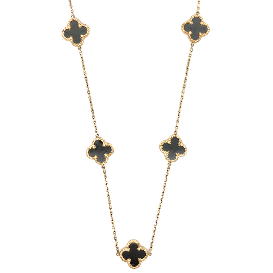 14k Gold Necklace with 9 Black Accents – 27.5 Inches for Women