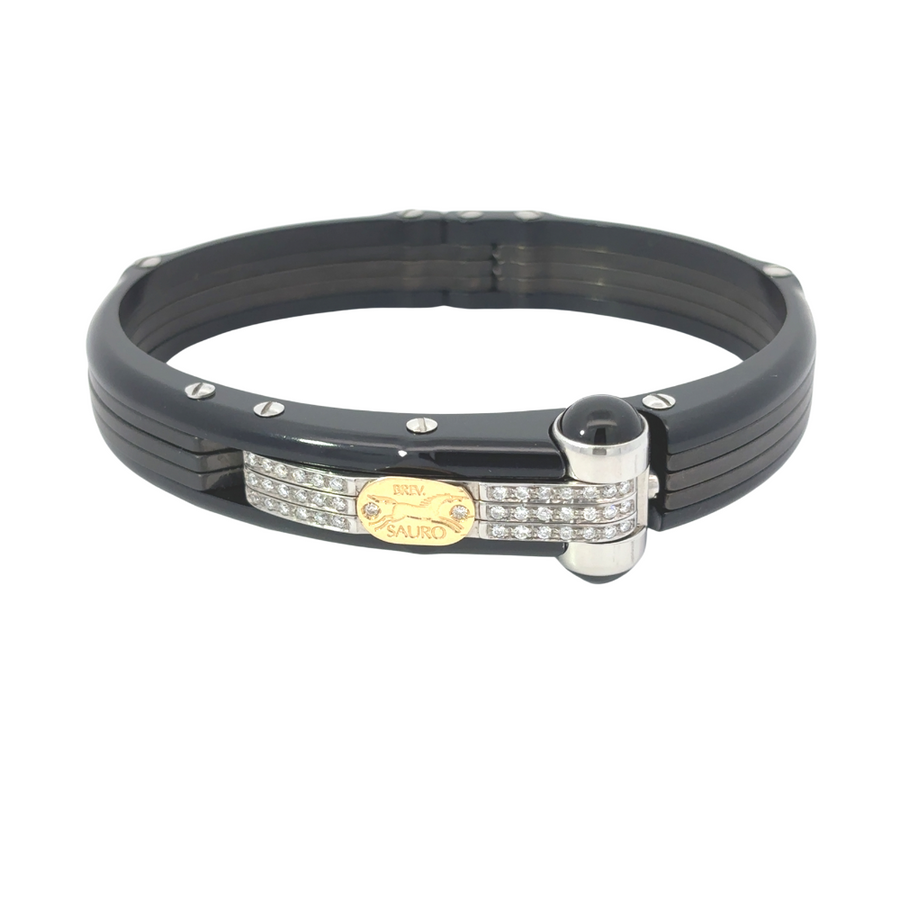 18k Gold Men’s Bracelet with Carbon and Diamonds – 6.5 cm