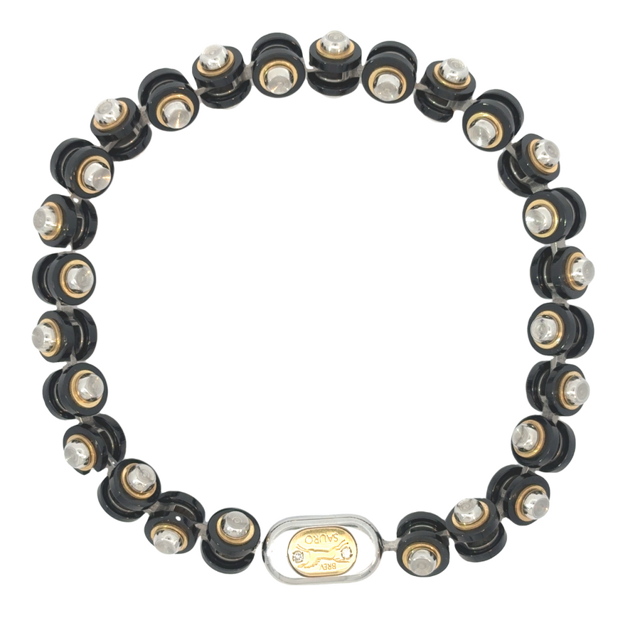 18k Gold Men’s Bracelet with Carbon Silver and 0.02 CT Diamond – 21.7 cm