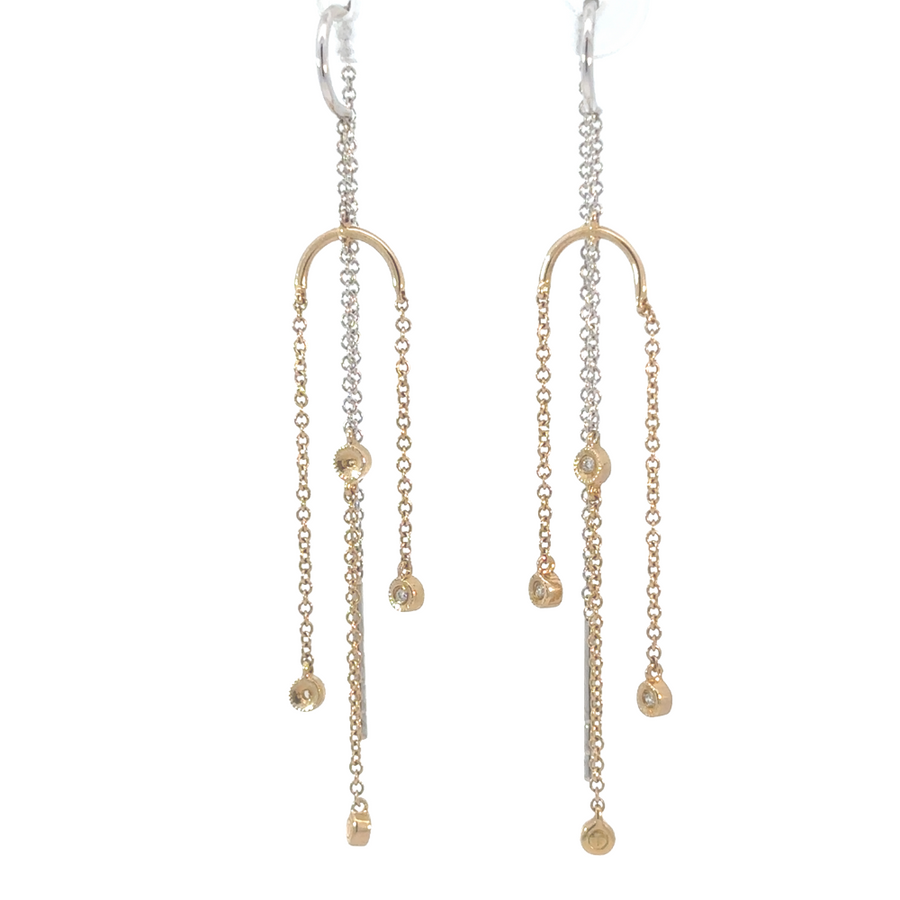 14k Gold 2-Tone Hanging Earrings with Cubic Zirconia for Women