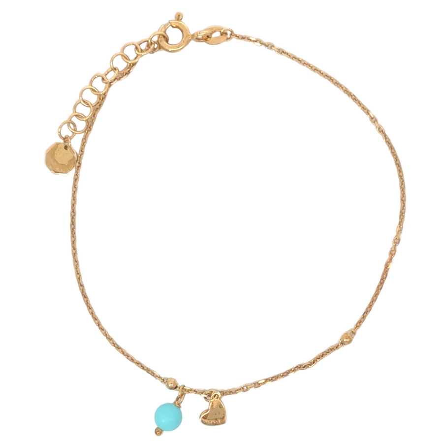 14k Gold Bracelet with Small Ball and Heart Accents – Adjustable Women's Jewelry