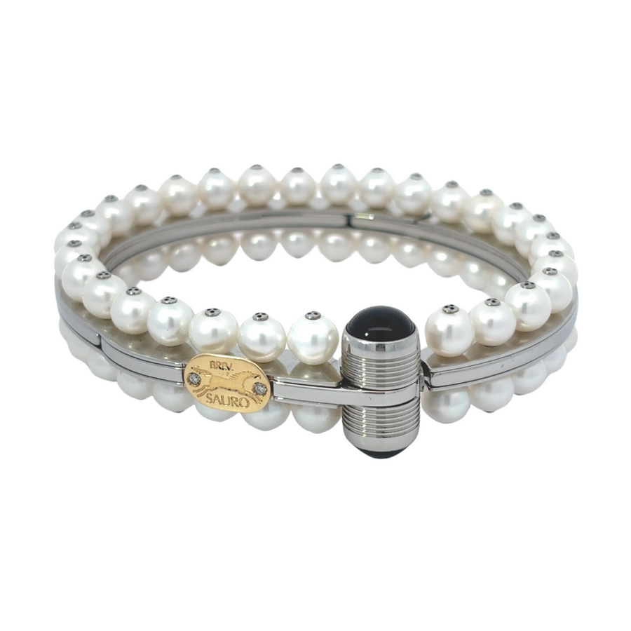 18k Gold Men’s Bracelet with Pearl and 0.02 CT Diamond – 6 cm