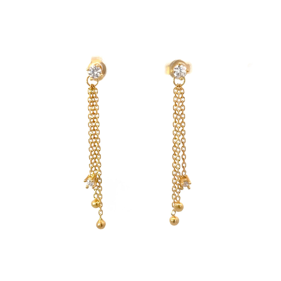 14k Gold Earrings with CZ Hanging Chains