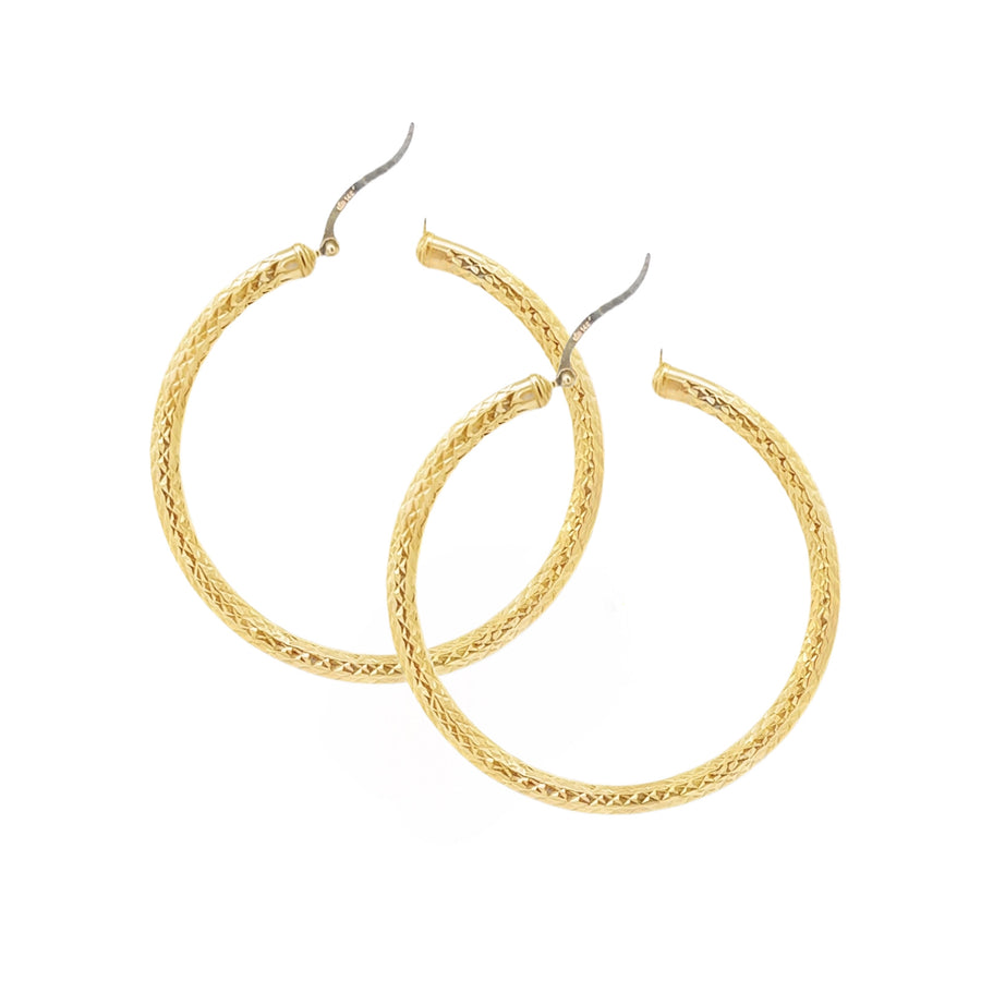 Elegant 14K Yellow Gold 50mm Textured Hoop Earrings