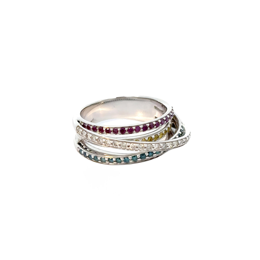 14k White Gold Ring with Color Diamond for Women