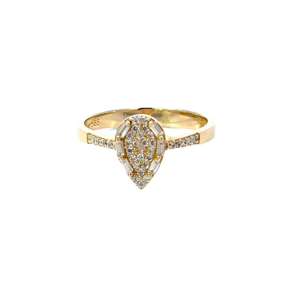 14k Gold Drop CZ Ring - Size 7