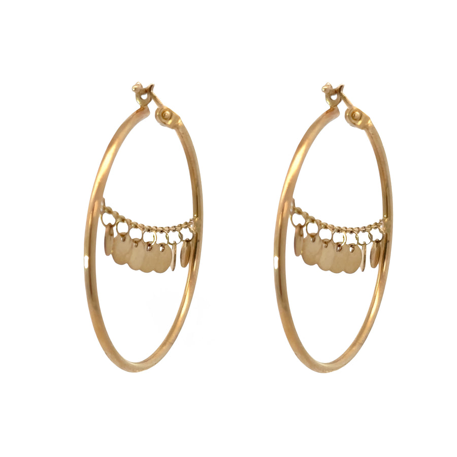 14k Hoop Earrings with Chain Accent - 30mm