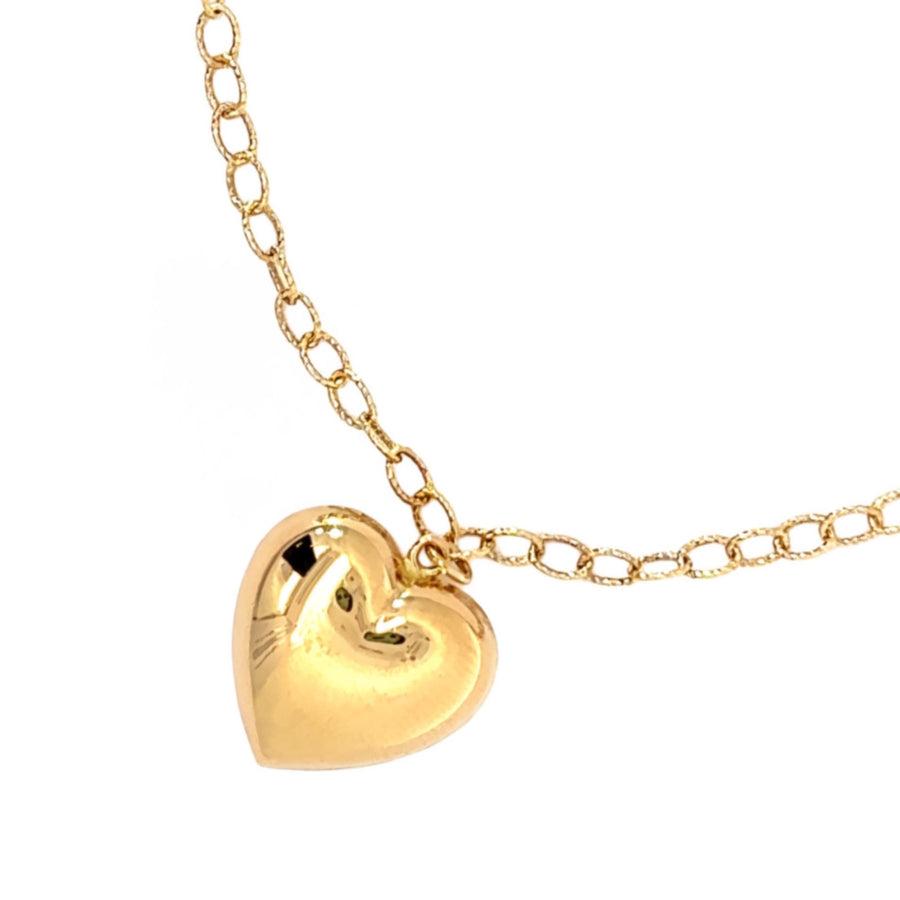 14k Gold Women's Bracelet with Center Heart - 18 cm