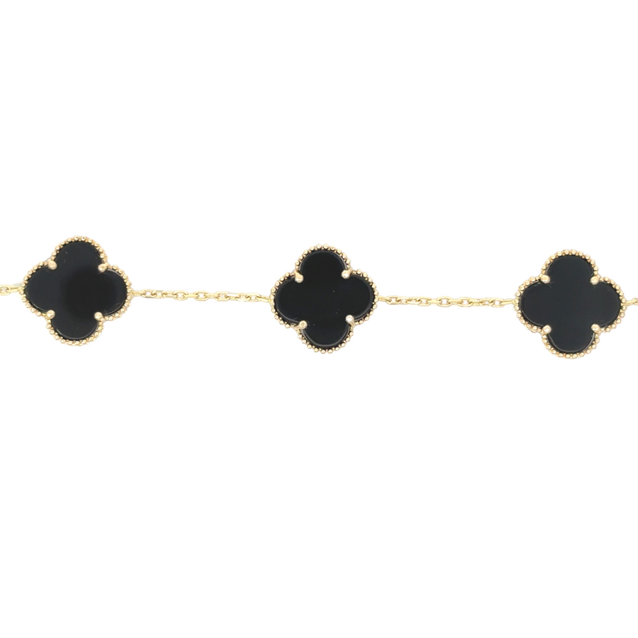 14k Gold Bracelet with 5 Black Stones – Adjustable 18-19.5 cm for Women