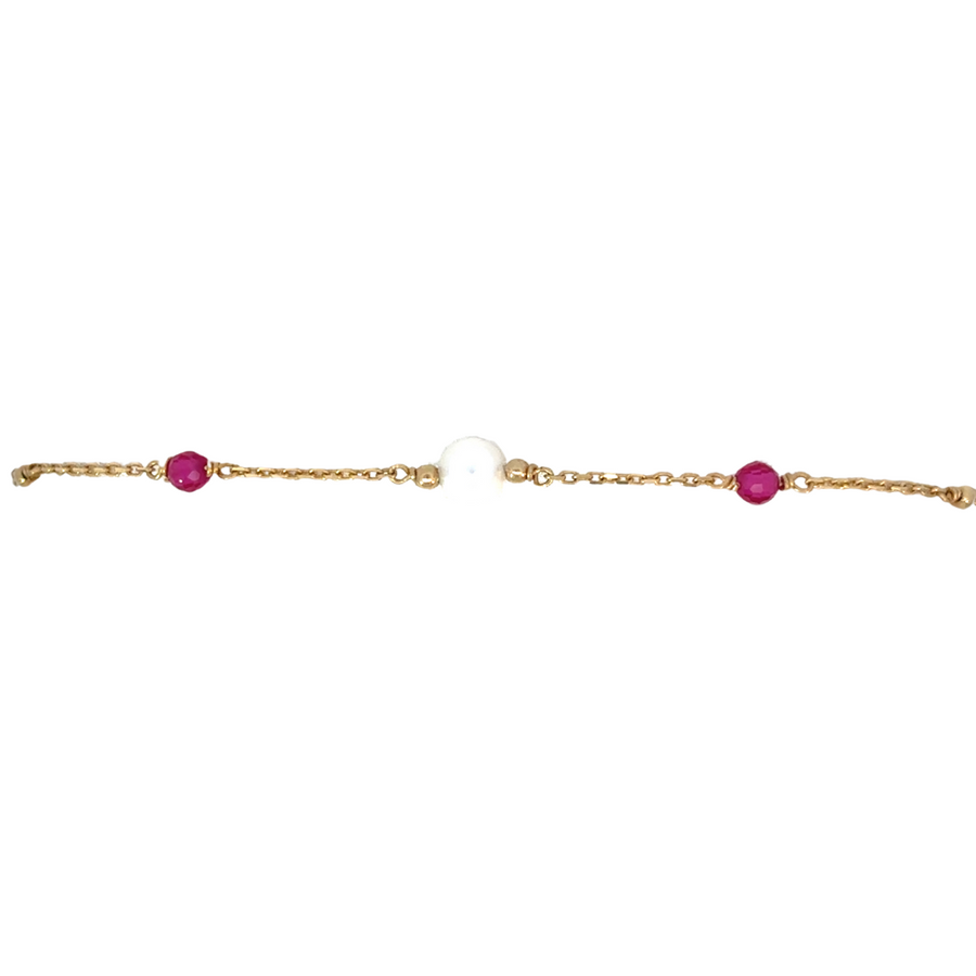 14k Gold Bracelet with Central Pearl and Stones – Adjustable Luxury