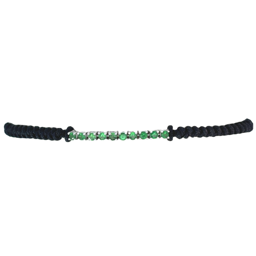 18k Gold Macrame Bracelet with Green Stones – Adjustable