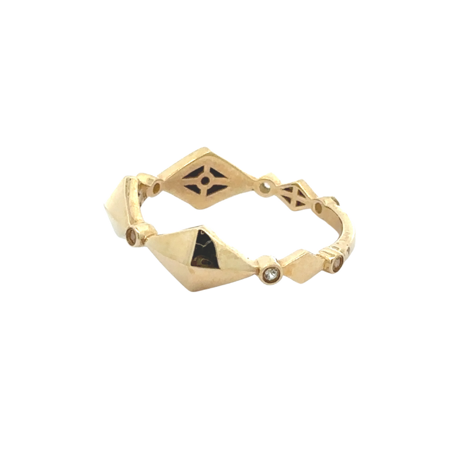 14k Gold Rhombus Band Ring with Cubic Zirconia for Women