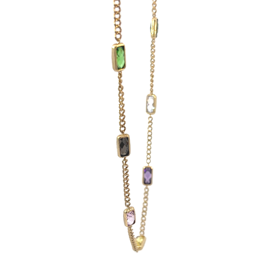 14k Gold Necklace with 25 Multi-Stones – 29.5 Inches