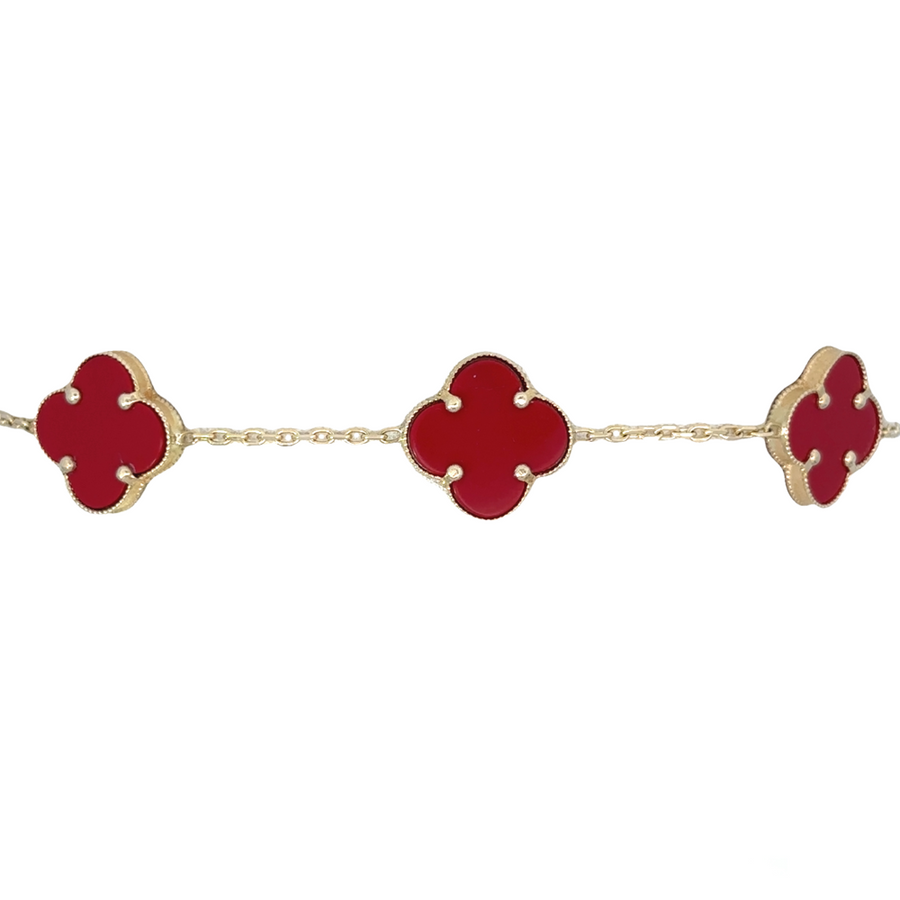 14k Gold Bracelet with 5 Small Red Accents – Adjustable for Women