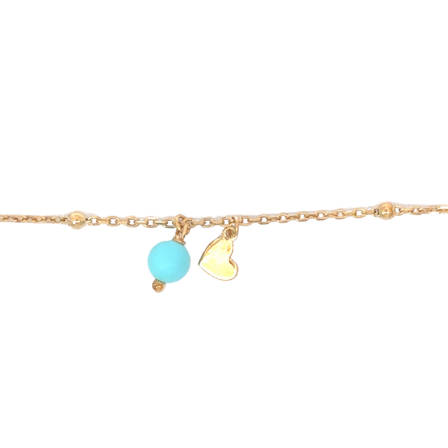 14k Gold Bracelet with Small Ball and Heart Accents – Adjustable Women's Jewelry