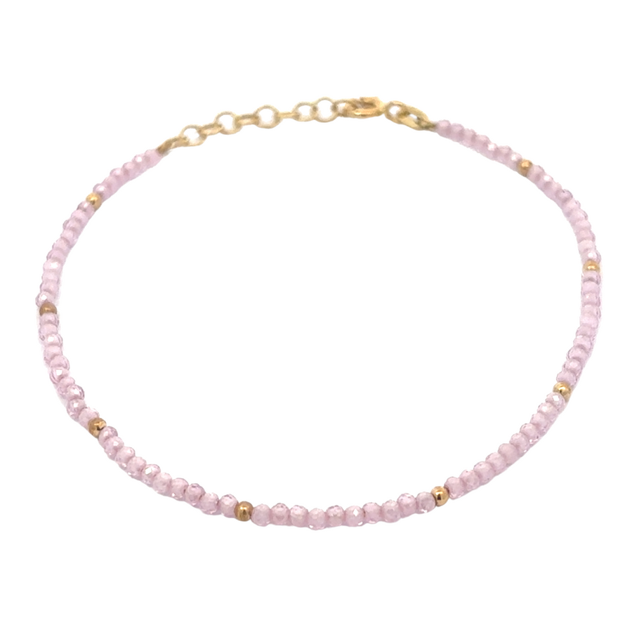 14k Gold Women's Bracelet with Rose Stones – Adjustable Design