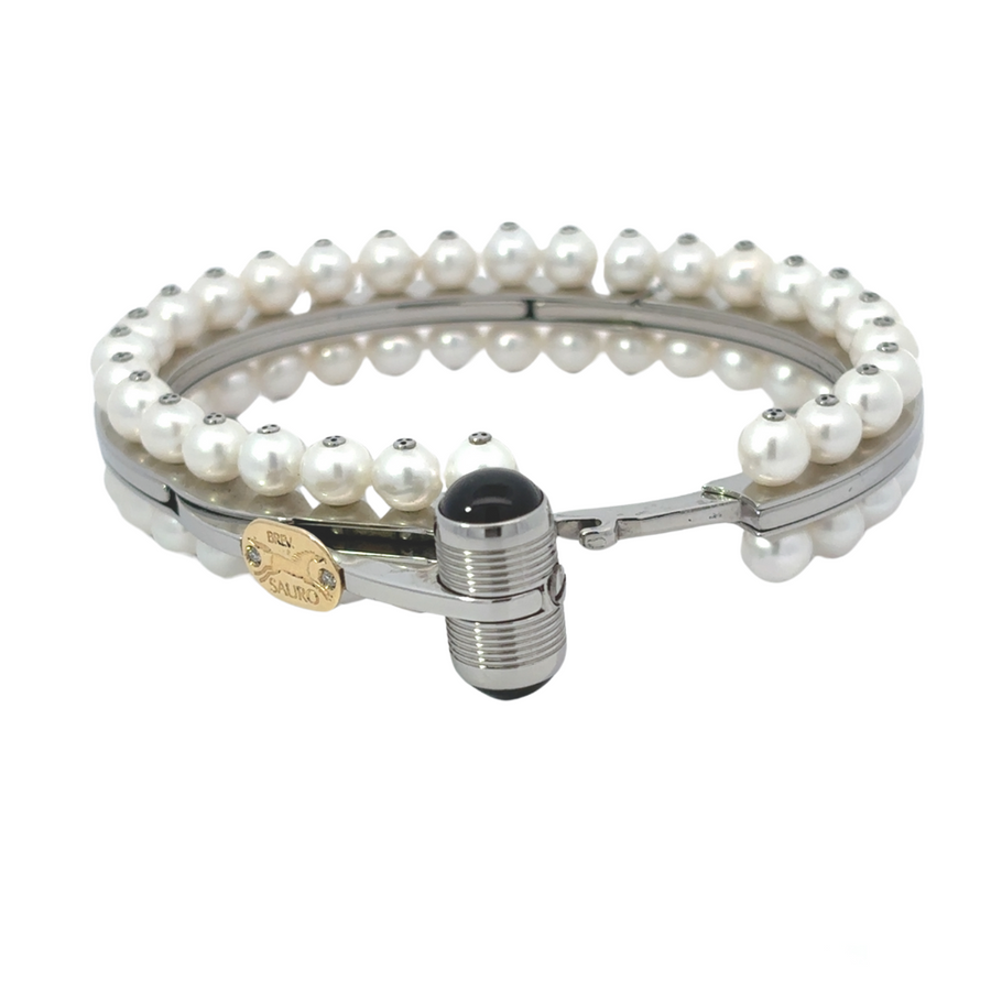 18k Gold Men’s Bracelet with Pearl and 0.02 CT Diamond – 6 cm