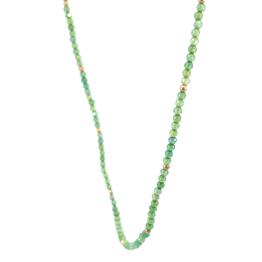 14k Gold Necklace with Green Corundum Stone – Adjustable Elegance