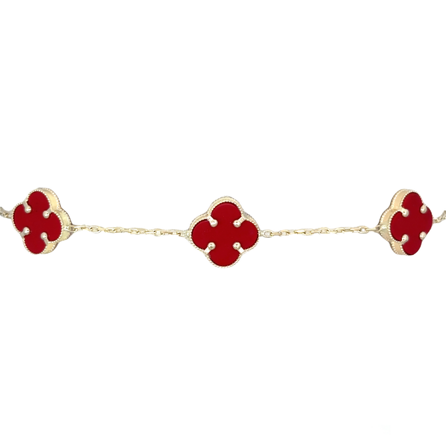 14k Gold Bracelet with 5 Red XS Accents – Adjustable for Women