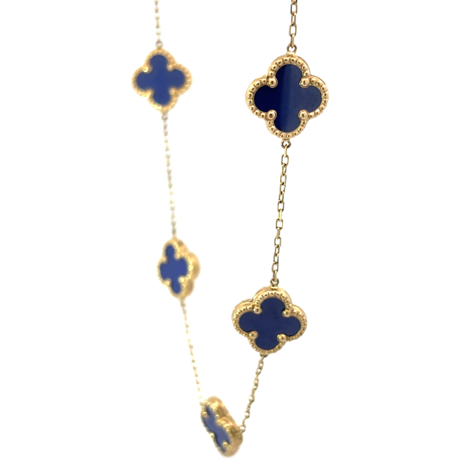 Gold Necklace with 9 Blue Stones - 14k Gold, 17.75"