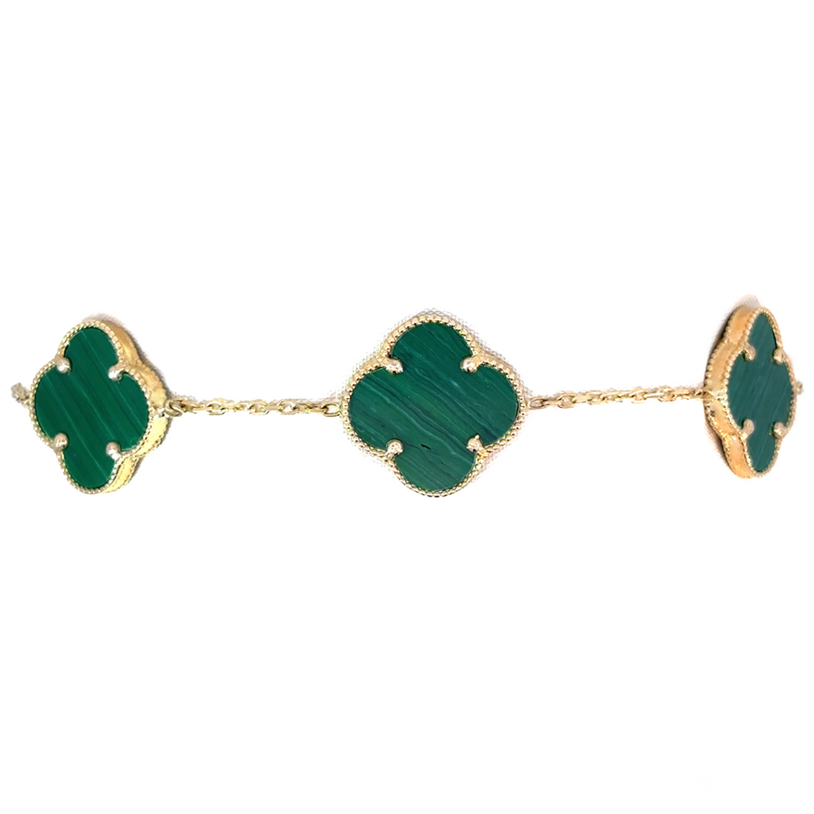 14k Gold Bracelet with 5 Green Accents – Adjustable for Women