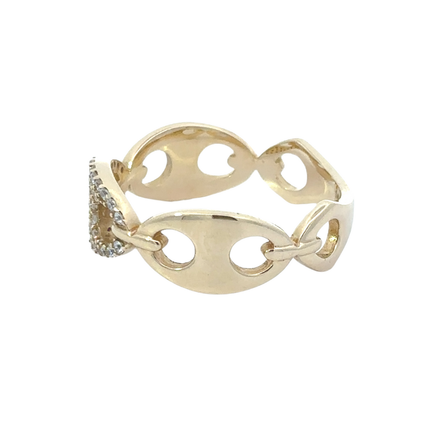 14k Gold Ring with CZ – Elegant Solid Link Design