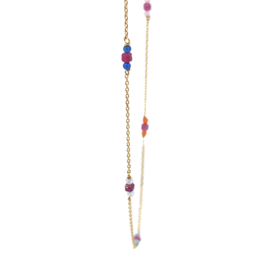 14k Gold Necklace with 15 XXS Balls &amp; Stones – Adjustable 15.5" to 16.75"