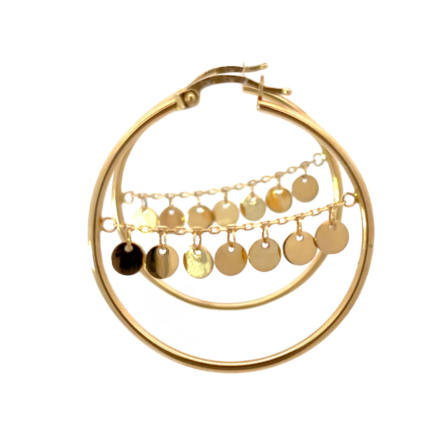 14k Hoop Earrings with Chain Accent - 30mm