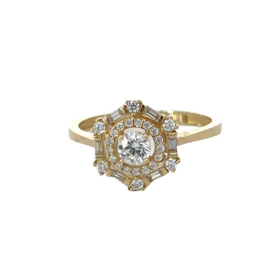 14k Gold Flower Ring with CZ Stones for Women - Size 7