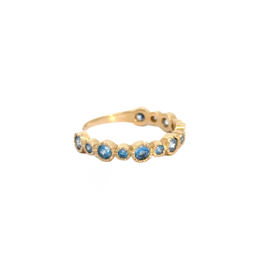 14k Gold Circle Ring with Blue CZ, Size 8