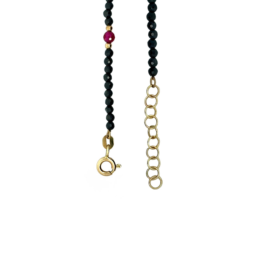 14k Gold Adjustable Bracelet with Black and Yellow Stones, 17-19 cm