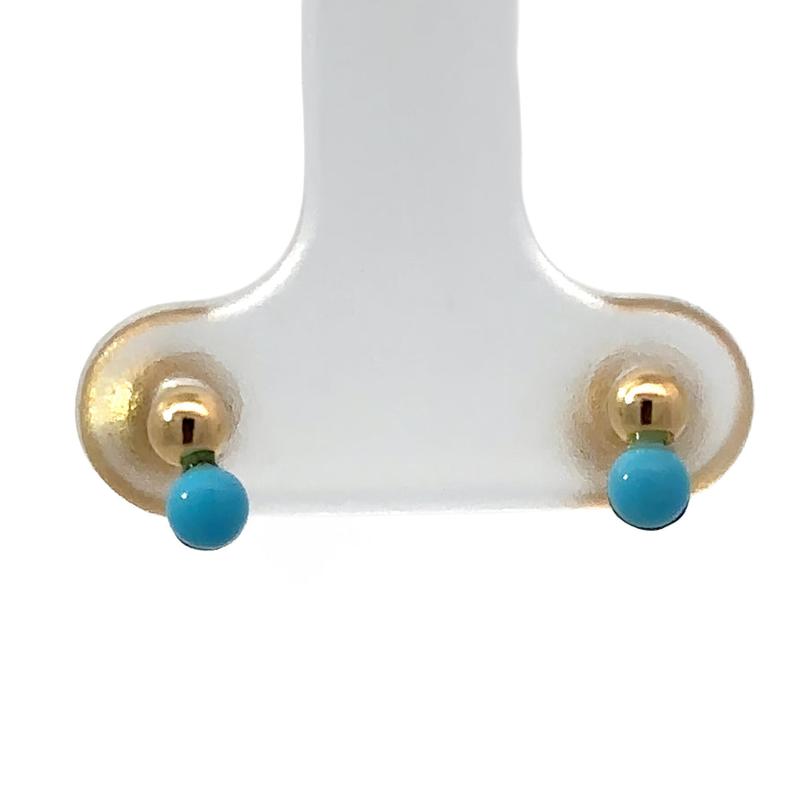 18k Gold Stud Earrings with Turquoise for Babies