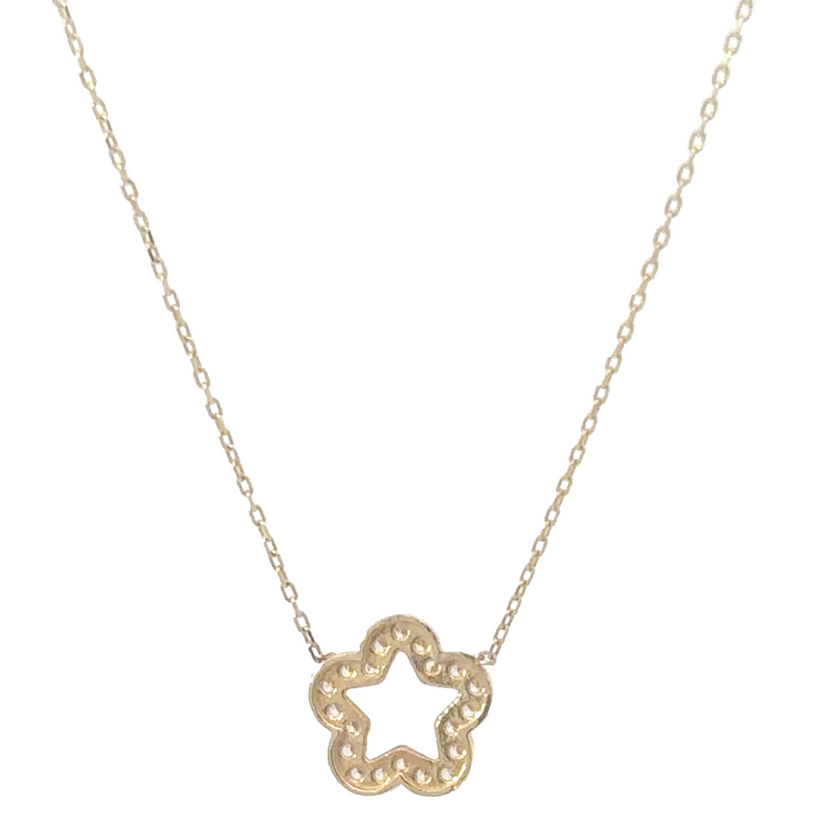 14k Gold Women's Necklace with Flower CZ Pendant – Adjustable