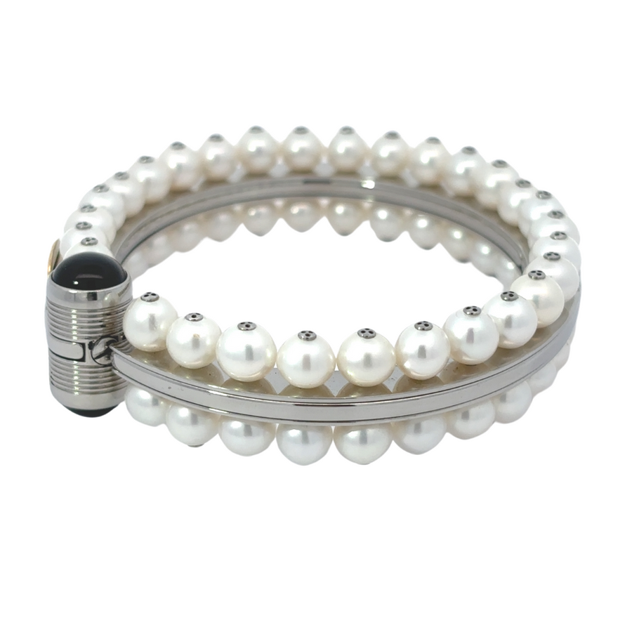 18k Gold Men’s Bracelet with Pearl and 0.02 CT Diamond – 6 cm