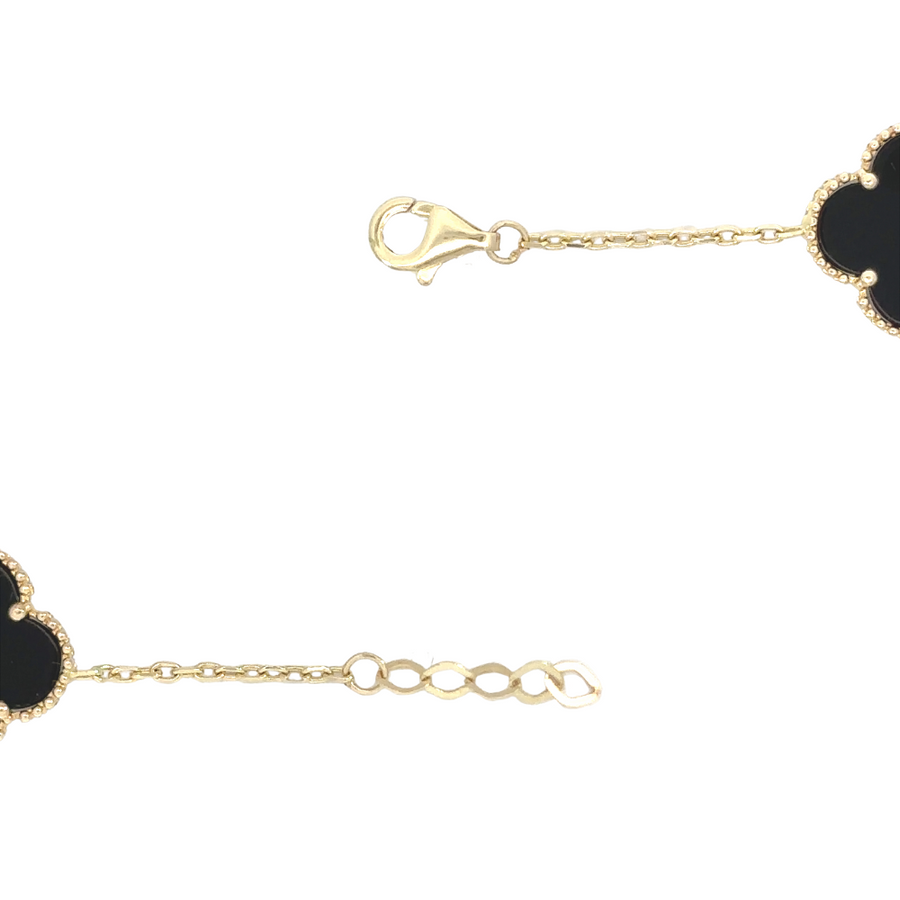 14k Gold Bracelet with 5 Black Stones – Adjustable 18-19.5 cm for Women