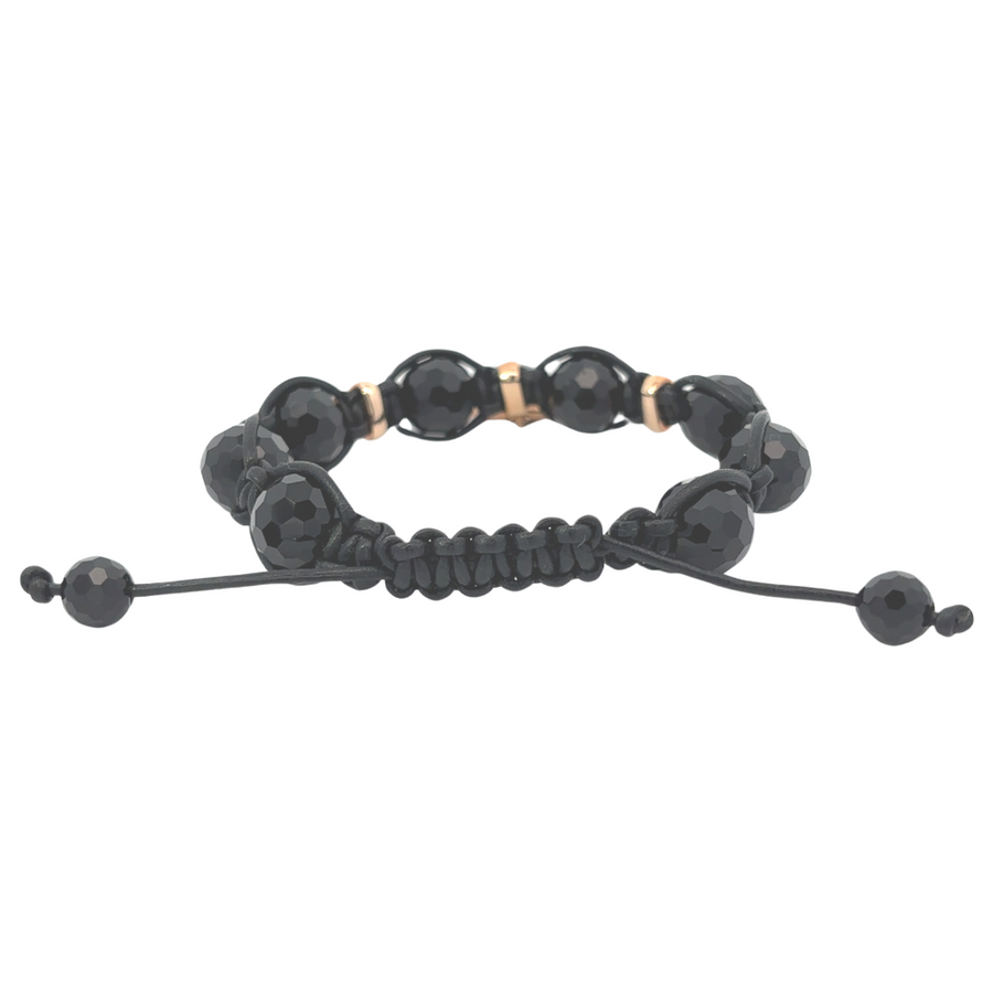 18k Gold Black Bracelet with Aga Black Stone & Heart for Men