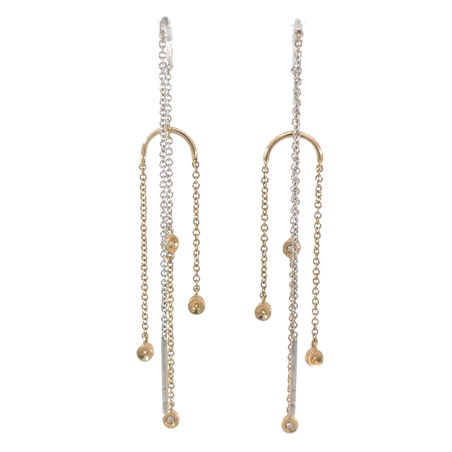 14k Gold 2-Tone Hanging Earrings with Cubic Zirconia for Women