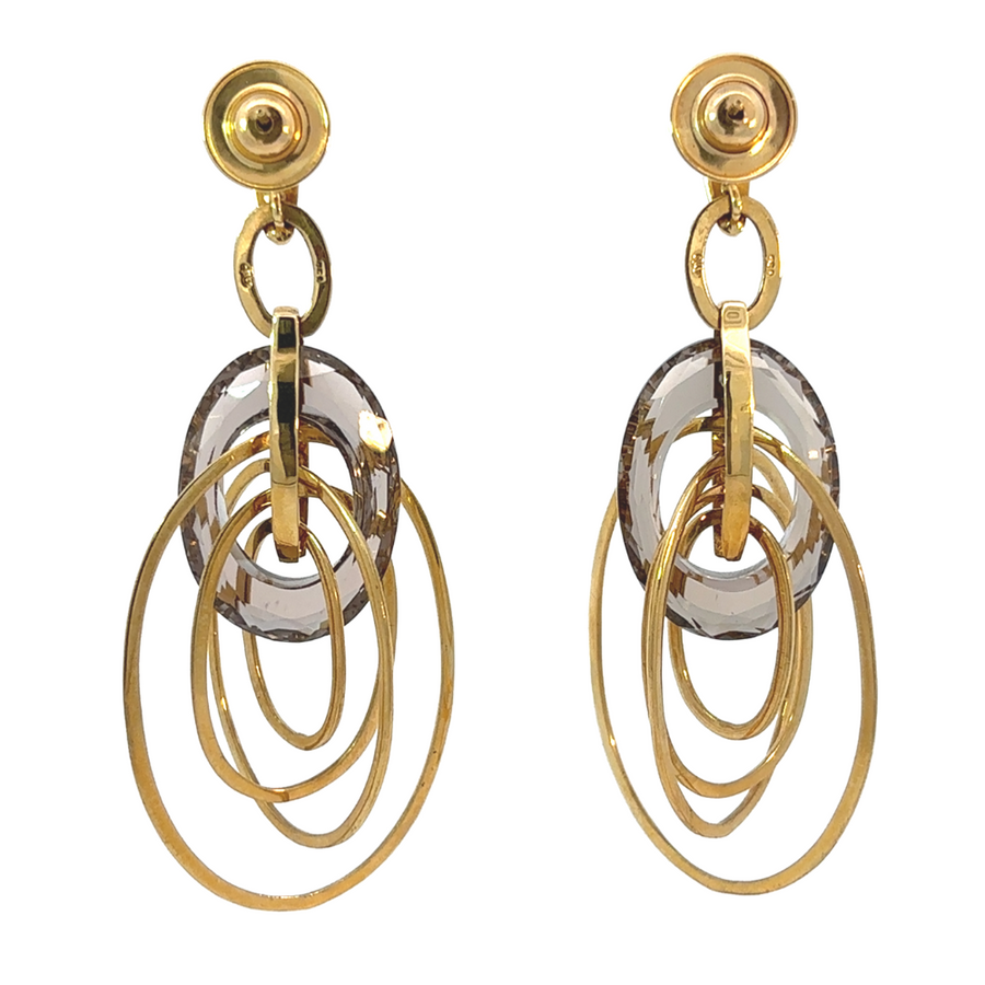 18k Gold Hoops with Smoky Quartz – Sophisticated Elegance