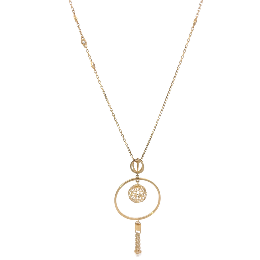 14k Gold Necklace with Circle Pendant – Adjustable 22 to 24.5 Inches