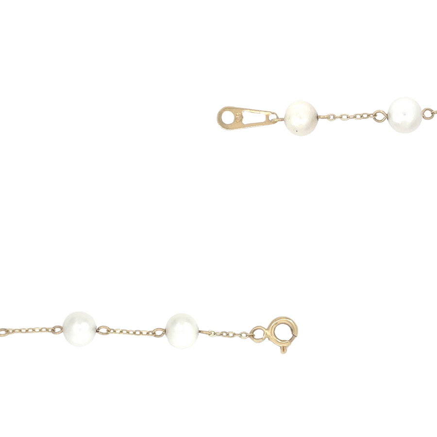 14k Gold Necklace with 32 Pearls – 22-Inch Elegant Design