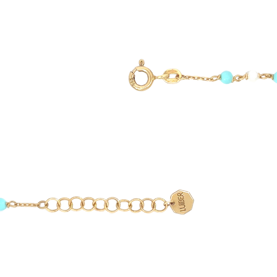 14k Gold Bracelet with XS Pearls, Turquoise, and Gold Ball Accents – Adjustable Women's Jewelry