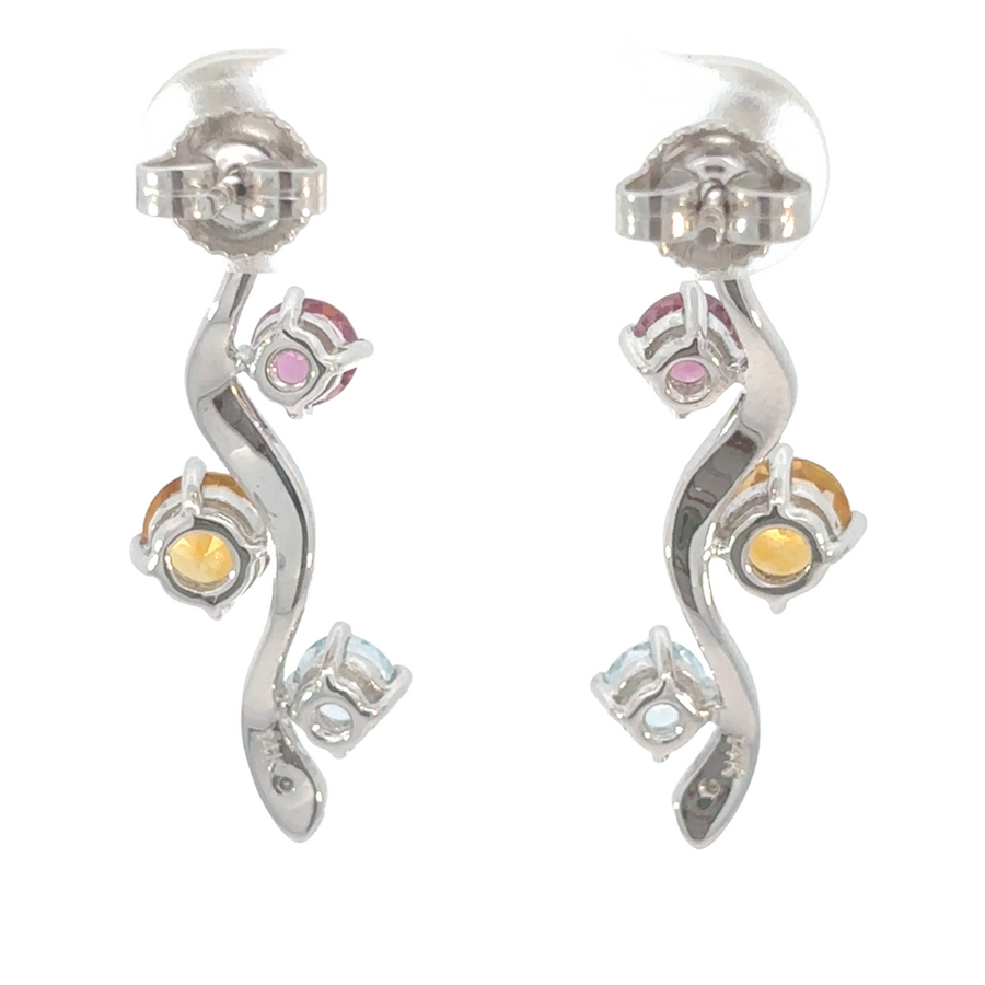 14k White Gold Earrings with 3 Diamonds for Women