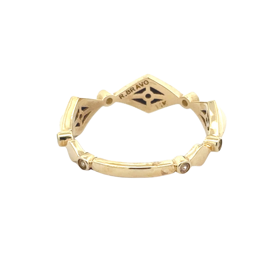 14k Gold Rhombus Band Ring with Cubic Zirconia for Women