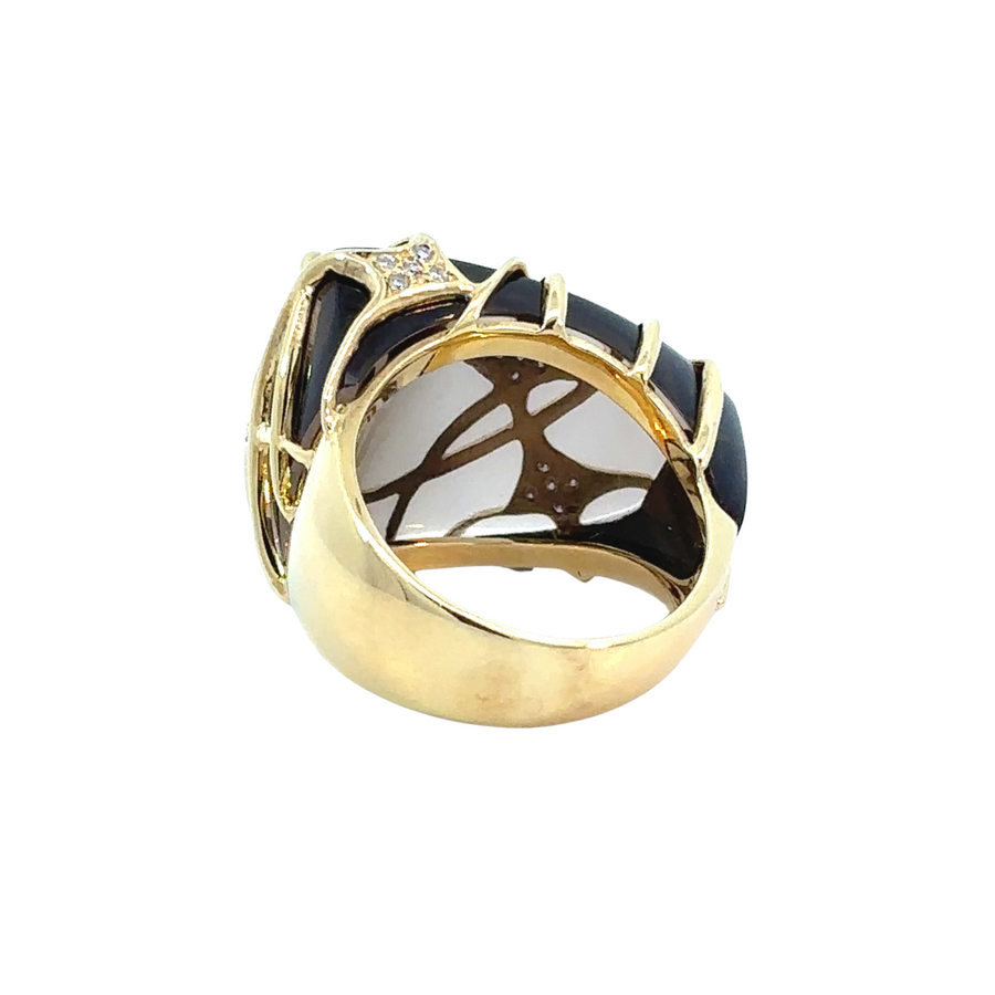 YG Smoky Quartz Ring with Diamonds – Size 7 – 18k Gold