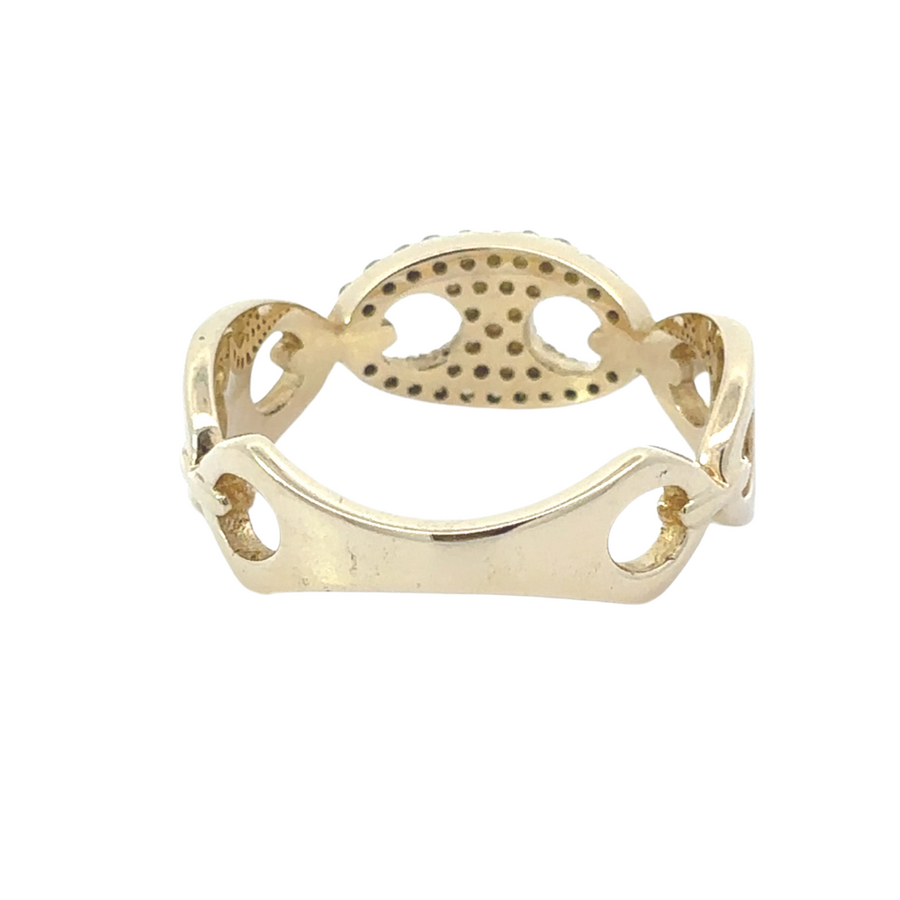 14k Gold Ring with CZ – Elegant Solid Link Design