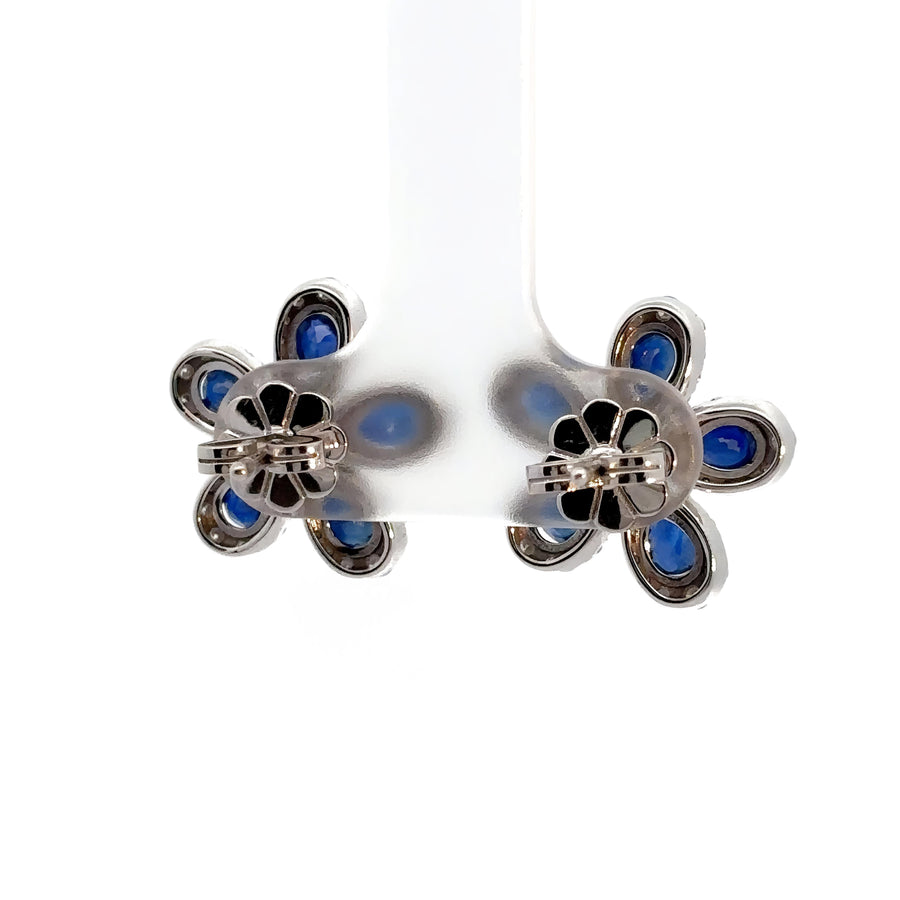 14k Gold Flower Earrings with Diamonds and Sapphire (Set 3)