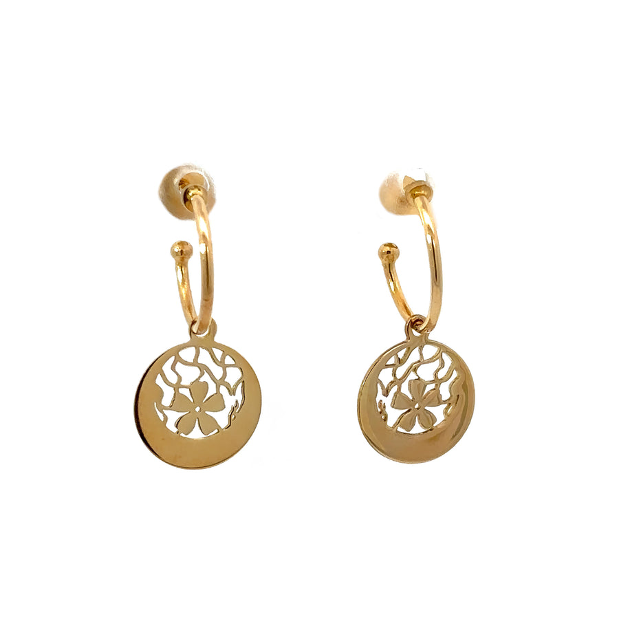 14k Gold XS Hoop Earrings with Circle Drop