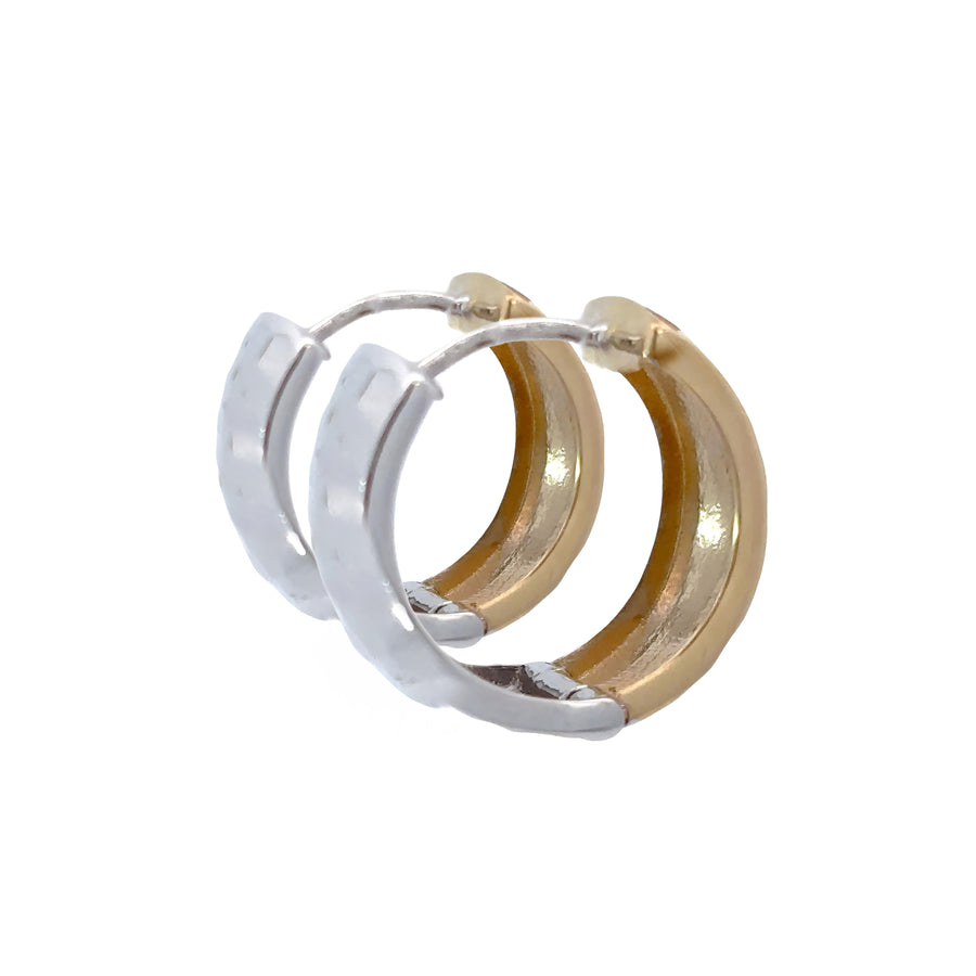 14k Gold Two-Tone Faceted Huggies Earrings for Women